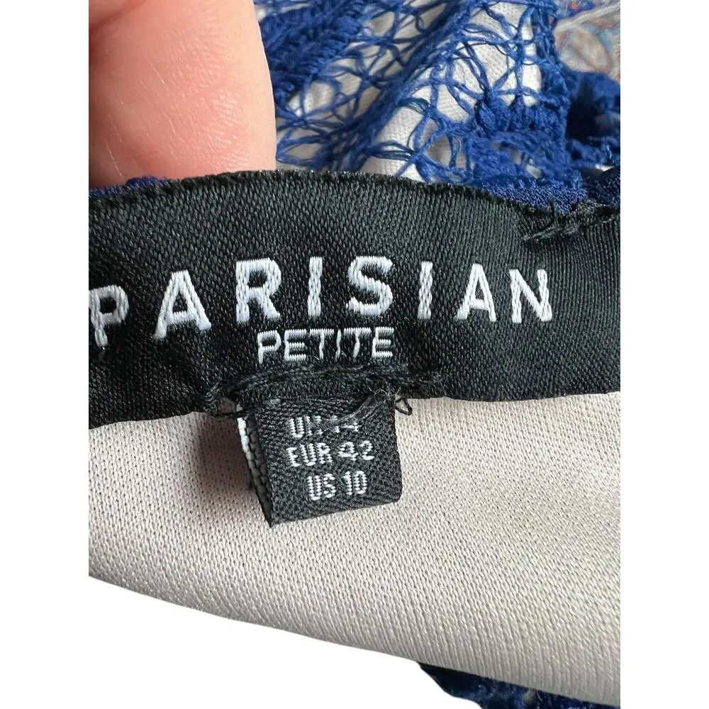 Parisian Lace Fit & Flare Dress Womens 10 Petite Blue Floral Party Cocktail - Picture 11 of 12